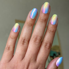 Rainbow Aura Chrome - Press-On | Short | Round