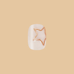 Puffy Gold Stars - Press-On | Extra Short | Squoval